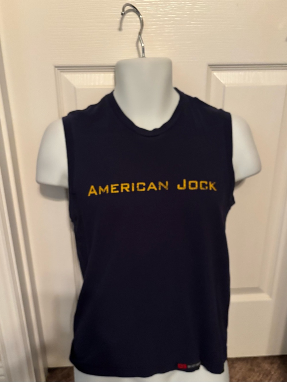 American Jock Navy Blue Sleeveless Muscle Tee with Yellow Logo